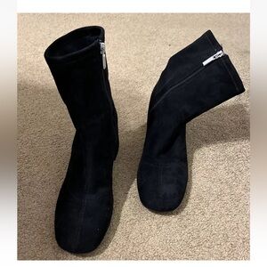 A New Day Black Zip Ankle Boots Textile Man Made Material Women's Sz 9 Preowned